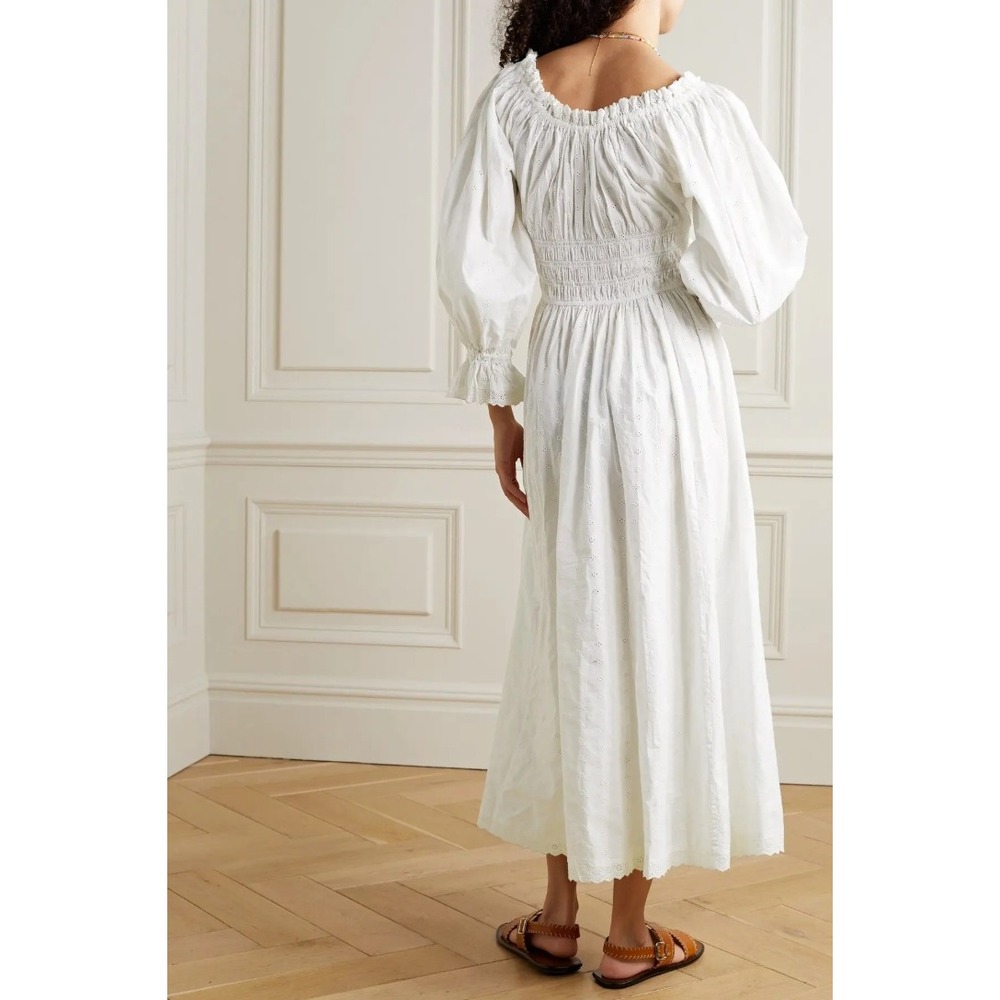 Doen Isolde Midi Dress Salt White Eyelet Cotton Smocked Puff Sleeve Womens XL - Picture 16 of 16